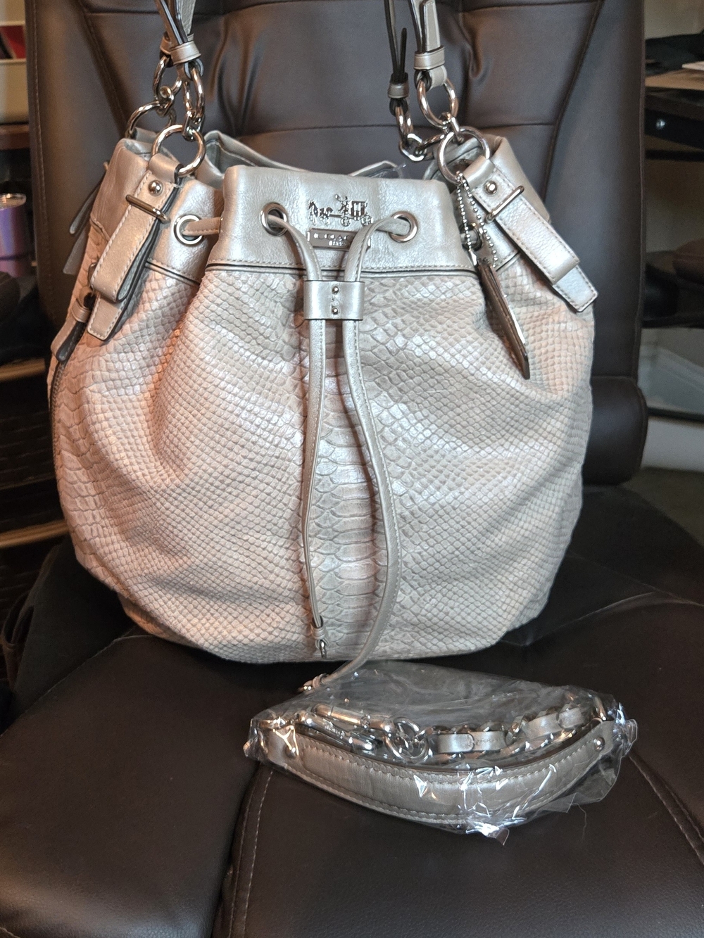 Coach Madison Marielle Python-Embossed Drawstring Bucket Bag